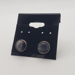 Vintage Stud Earrings with Black Cats Eye Gems 80s Glam Goth